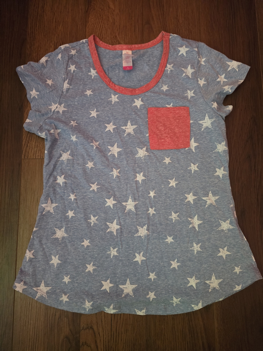 Light Blue Star Tee with Red Trim and Pocket